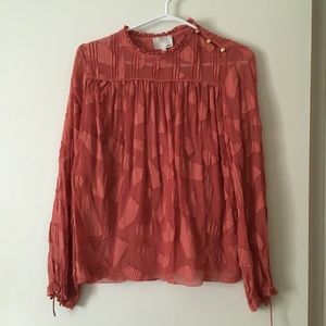 Pretty LE FOU Aritzia Henriette Rose Pink Silk Applique Blouse S